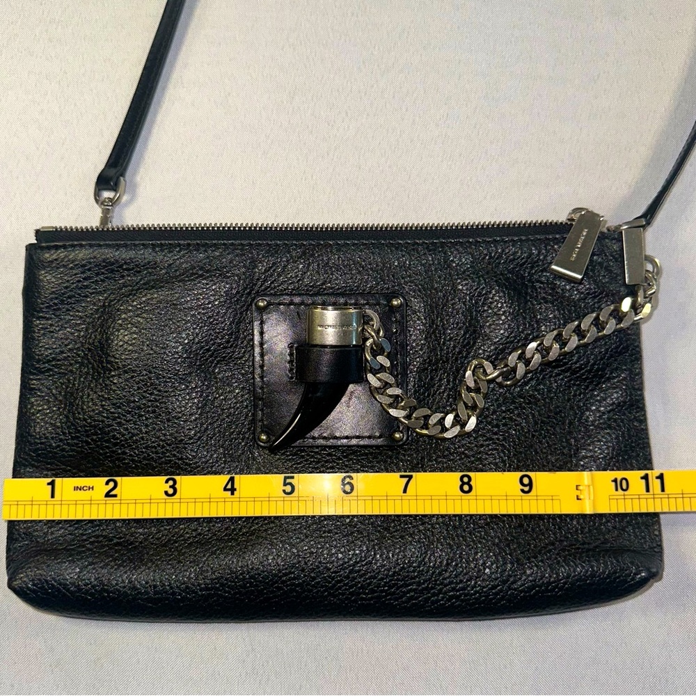 MICHAEL KORS • Black Leather Crossbody Zipper Chain Purse Tooth Spike Defense - Picture 11 of 13